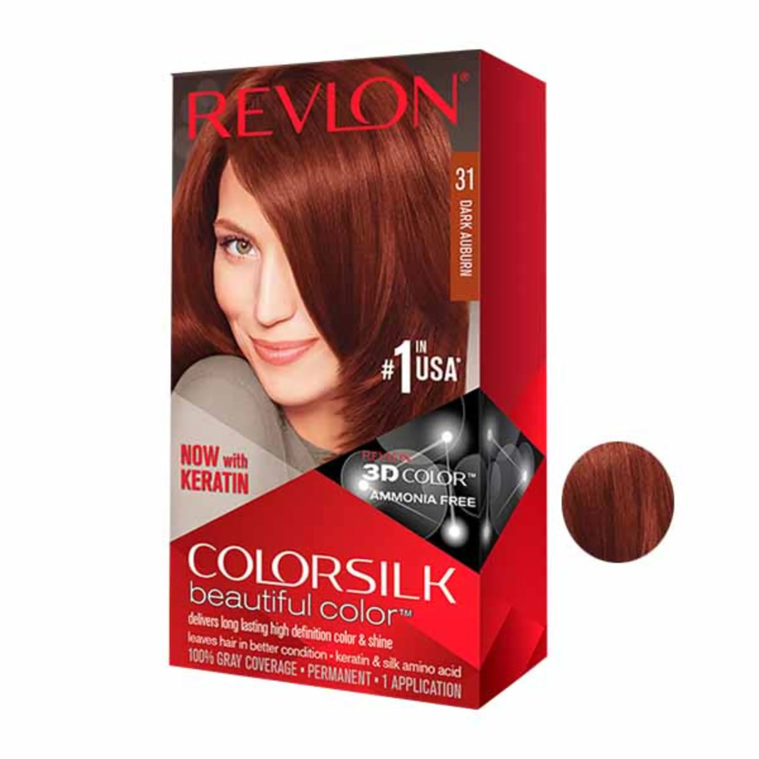رنگ موی بلوند فندوقی شماره 31 - Revlon Colorsilk Beautiful Color 31 Dark Auburn رنگ موی بلوند فندوقی شماره 31 - Revlon Colorsilk Beautiful Color 31 Dark Auburn