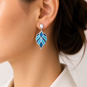 گوشواره رزینی زنانه برگ فیروزه‌ای