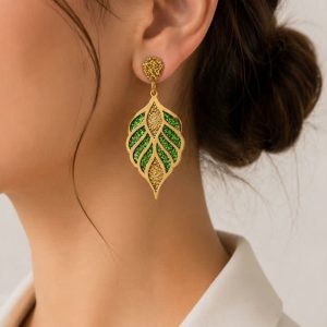 گوشواره رزینی زنانه برگ زمردین